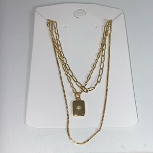 Triple Gold Chain Pendent Necklace